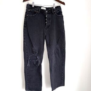 ABERCROMBIE Womens 29 / 8 XS Black Distressed The Dad Button High Rise Jeans TT9